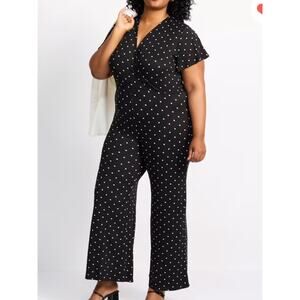 Loveappella Kayla Black Polka Dot Short Sleeve Jumpsuit Size 2X